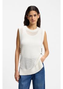 Stricktop BOSS Orange "Favignon Premium Damenmode", Damen, Gr. S, open wei&szlig; 118, Strick, Obermaterial: 100% Baumwolle, unifarben mit Farbeinsatz, relaxed fit h&uuml;ftbedeckend, Rundhals, Tops Stricktop, mit Schn&uuml;rdetails in Kontrastfarbe, Relaxed Fit