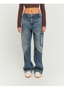 Cargojeans Tally Weijl "SPADEGINNA", Damen, Gr. 34, N-Gr, midschwarz indigowash dirtybeige, Denim/Jeans, Obermaterial: 100% Baumwolle, Abriebeffekte, lang, Jeans Cargojeans, Baumwolle, baggy