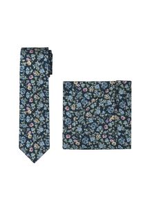 Krawatte OLYMP, Herren, marine, Web, Baumwolle, Krawatten Krawatte, Set Einstecktuch + Krawatte