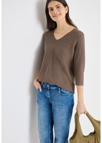 Strickpullover Cecil, Damen, Gr. S (38), coffee taupe, Strick, Obermaterial: 60% Baumwolle, 40% Viskose, unifarben, l&auml;ssig geschnitten h&uuml;ftbedeckend, V-Ausschnitt, abgesteppte Kante, Pullover Strickpullover, 3/4-Arm mit Viskose, Topseller