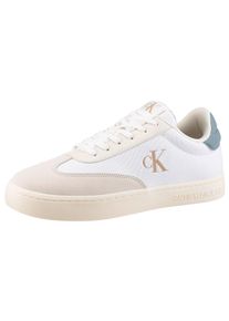 Sneaker Calvin Klein Jeans "CLASSIC CUPSOLE LOW MIX MG", Herren, Gr. 44, wei&szlig; (wei&szlig;, blau), Leder, Lederimitat, Textil, unifarben mit Farbeinsatz, Schuhe Sneaker, Schn&uuml;rschuh, Halbschuh, Freizeitsneaker mit Logoschriftzug