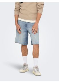 Only & Sons Shorts ONLY & SONS "ONSCARL BALL WB 2957 TAI", Damen, Gr. M, N-Gr, light blau denim, Denim/Jeans, Obermaterial: 100% Baumwolle, Abriebeffekte, relaxed fit kniebedeckend, Hosen Shorts
