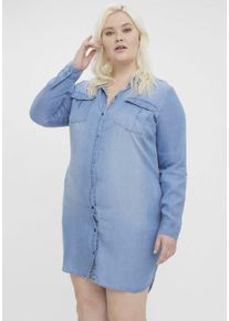 Jeanskleid Vero Moda CURVE "VMSILA LS SHORT DRESS MIX GA CURVE NOOS", Damen, Gr. 50, N-Gr, blau (light blau denim), Obermaterial: 100% Lyocell (TENCEL&trade;), figurbetont, Kleider Jeanskleid