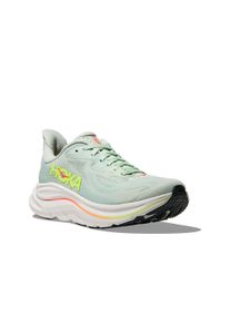 Laufschuh Hoka One One "CLIFTON 10", Damen, Gr. 42, sea glass, neon flame, Synthetik, Textil, Schuhe Laufschuh