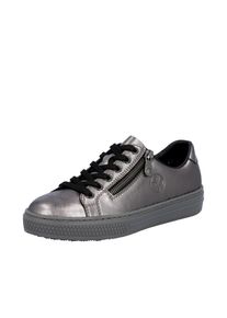 Sneaker Rieker, Damen, Gr. 42, silber (silberfarben), Leder, metallic, Schuhe Sneaker, mit Memosoft-Innensohle, Freizeitschuh, Halbschuh, Schn&uuml;rschuh