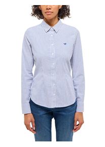 Langarmbluse Mustang "Damen Style Allegheny", Damen, Gr. 36, blau 12775, Popeline, 97% Baumwolle, 3% Elasthan, gestreift, slim fit, Blusen Langarmbluse