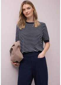 Kurzarmpullover Street One, Damen, Gr. 42, shadowed navy, Strick, Obermaterial: 60% Viskose, 40% Baumwolle, gestreift, normal h&uuml;ftbedeckend, Rundhals, Flachstrickb&uuml;ndchen, Pullover Kurzarmpullover, mit Streifenmuster