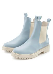 Stiefelette ELBSAND "Schlupfstiefel, Bikerboots, Sommerstiefelette, Lederstiefelette", Damen, Gr. 41, hellblau, Obermaterial: 100% Rindsleder. Decksohle: 100% Synthetik. Futter: 100% Synthetik. Laufsohle: 100% Synthetik, kontrastfarbene Details, unifarben, Basic, Schuhe Stiefelette, Chelseaboots aus Leder mit Stretch-Eins&auml;tzen