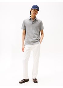 Poloshirt Tommy Hilfiger "1985 REGULAR POLO mit Kontraststreifen und Knopfleiste", Herren, Gr. XXXL (58), grau (hellgrau meliert), Jersey, Obermaterial: 96% Baumwolle, 4% Elasthan, bestickt, meliert, normal h&uuml;ftbedeckend, hoch geschlossener Ausschnitt, eingesetzt B&uuml;ndchen, Shirts Poloshirt, unifarben, sportlich, regular fit, Baumwollmix, Polokragen