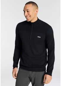 Strickpullover BOSS Green, Herren, Gr. M, dunkelblau402, Strick, Obermaterial: 48% Polyester, 39% Schurwolle, 11% Polyamid, 2% Elasthan, unifarben, regular fit normal, hoch geschlossener Ausschnitt, B&uuml;ndchen, Pullover Strickpullover, Stehkragen mit Rei&szlig;verschluss, Regular Fit