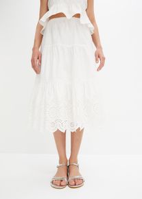 bonprix Stufenrock mit Lochstickerei, wei&szlig;, Gr.44, eleganter Stufenrock mit Lochstickerei und Knopfleiste, 100% Baumwolle