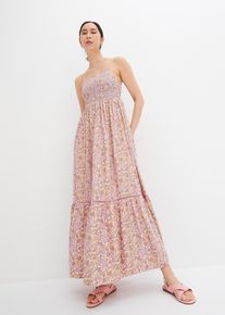 bonprix Maxikleid aus flie&szlig;ender Viskose, beige, Gr.50, Gemustertes Maxikleid mit hochwertigen Details, aus Viskose