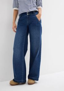 bonprix Wide-Leg-Jeans Mid Waist Super Soft, blau, Gr.46, Weite Jeans mit hohem Bund, 66% Baumwolle