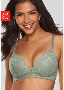 Bralette-BH Lascana "Alicia", Damen, Gr. 70, Cup D, gr&uuml;n (salbei), Spitze, Obermaterial: 50% Polyamid, 44% Polyester, 6% Elasthan, BHs Bralette-BH, ohne B&uuml;gel mit feiner Spitze mit Bl&auml;ttermotiv, Dessous