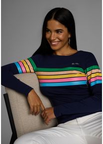 Langarmshirt Kangaroos, Damen, Gr. 36/38, blau (marine, gestreift), Rippware, Obermaterial: 100% Baumwolle, gestreift, sehr figurbetont h&uuml;ftbedeckend, Rundhals, Shirts Langarmshirt, mit bunten Streifen