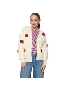 Strickjacke Zero "Damen mit bunten 3D Blumen", Damen, Gr. L, patch cream, pink, Obermaterial: 2% Elasthan, 15% Polyamid, 8% Polyacryl, 21% Polyester, 49% Polyester, 5% Wolle, aufgeraut, oversize normal, Strickjacken Strickjacke, Knopfleiste