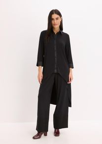 bonprix Jersey Bluse mit Satinbes&auml;tzen, schwarz, Gr.36/38 (S), elegante Jersey Bluse mit Satinbes&auml;tzen