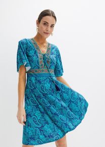 bonprix bedrucktes Minikleid, blau, Gr.52/54 (XXL), Modernes Kleid mit Schn&uuml;rung und Bindeband