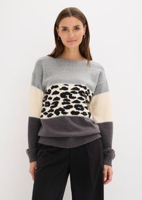 bonprix Oversize-Pullover, grau, Gr.36/38 (S), Moderner weiter Pullover mit leichten Glitzereffekt-Streifen