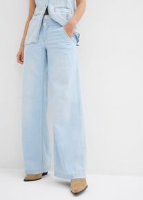 bonprix Wide-Leg-Jeans Mid Waist Super Soft, blau, Gr.52, Weite Jeans mit hohem Bund, 66% Baumwolle