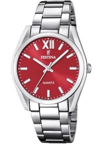 Quarzuhr Festina "Boyfriend Collection", silber (silberfarben, rot), Armbanduhren, Damen, Quarzuhr, Armbanduhr, Damenuhr, Edelstahlarmband
