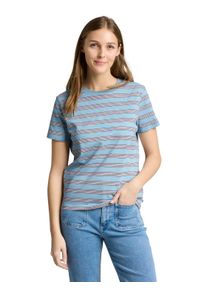 T-Shirt Tom Tailor Denim, Damen, Gr. S, blau braun multicolor stripe, Jersey, Obermaterial: 100% Baumwolle, gestreift, regular fit normal, Rundhals, Shirts T-Shirt