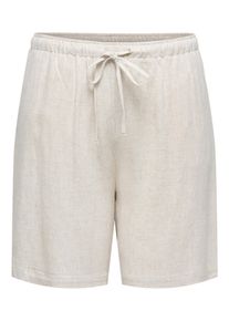 Shorts Only CARMAKOMA "CARSIESTA MW PULL-UP LIN BL SHORTS NOOS", Damen, Gr. 52, N-Gr, moonbeam, Web, Obermaterial: 80% Viskose, 20% Leinen, unifarben, loose fit ca. Mitte Oberschenkel, Hosen Shorts