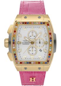 Chronograph Haemmer Germany "TONNEAU", wei&szlig; (pink, wei&szlig;), Armbanduhren, Damen, Chronograph, Quarzuhr, Armbanduhr,Damenuhr,Lederarmband,digital,Datum,Stoppfunktion