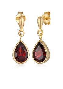 Paar Ohrstecker Elli Premium "Ohrringe H&auml;nger Tropfen Granat Rot 925 Silber vergoldet" Gr. 20, gold, Ohrringe, Damen, mit Stein, Silber 925 (Sterlingsilber), Paar Ohrstecker