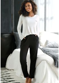 Pyjama French Connection, Damen, Gr. 44/46, ecru, schwarz, Single Jersey, Obermaterial: 100% Viskose, unifarben, bequem 7/8-L&auml;nge, Rundhals, eingesetzt, Homewear-Sets Pyjama, im zeitlosen Schwarz-Wei&szlig;-Look, Topseller