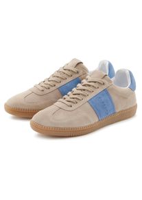 Sneaker ELBSAND "Freizeitschuh, Schn&uuml;rschuh, Turnschuh, Retro Sneaker, Lederschuh", Damen, Gr. 43, beige, Obermaterial: 100% Rindsleder. Decksohle: 100% Textilmaterial. Futter: 100% Textilmaterial. Laufsohle: 100% Synthetik, unifarben mit Farbeinsatz, Basic, Schuhe Sneaker, Ledersneaker, Schn&uuml;rhalbschuh aus Leder im modernen Retro Look Unisex