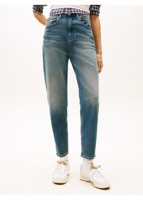 Mom-Jeans Tommy Jeans "MOM JEAN UH TPR", Damen, Gr. 28, L&auml;nge 28, denim schwarz1, Denim/Jeans, Obermaterial: 99% Baumwolle, 1% Elasthan, regular fit kn&ouml;chelfrei, Jeans Mom-Jeans, mit Logo-Stickereien, in kn&ouml;chelfreier L&auml;nge