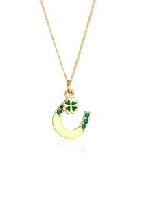 Silberkette Elli "Halskette Hufeisen Kleeblatt 925 Silber, mit Kristallen von Swarovski" Gr. 45, gr&uuml;n, Halsketten, Damen, 45, Silber 925 (Sterlingsilber), Silberkette