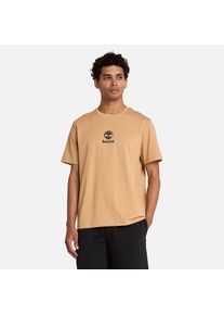 T-Shirt Timberland "Print Stack Logo Short Sleeve Tee", Herren, Gr. S, light wheat b, Single Jersey, Obermaterial: 100% Baumwolle, Rundhals, Shirts T-Shirt, sportlicher Schnitt, Kurzarm, f&uuml;r Sportmode und Casualmode