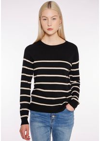 Haily's Rundhalspullover HAILY&rsquo;S "LS P SK Li44ka", Damen, Gr. XS, schwarz (schwarz, beige stripe), Strick, Obermaterial: 83% Polyester, 17% Viskose, gestreift, normal, Rundhals, Pullover Rundhalspullover