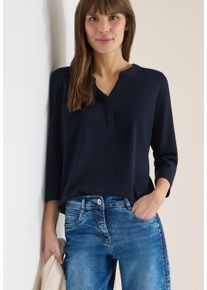 3/4-Arm-Shirt Cecil, Damen, Gr. S (38), universal blau, Jersey, Obermaterial: 50% Baumwolle, 50% Modal, unifarben, bequem h&uuml;ftbedeckend, V-Ausschnitt, Shirts 3/4-Arm-Shirt, im Tunika-Look