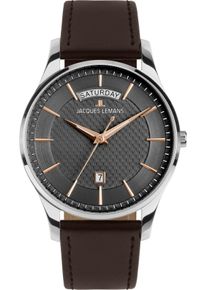 Quarzuhr Jacques Lemans "London", grau (dunkelbraun, anthrazit), Armbanduhren, Herren, Quarzuhr, Armbanduhr, Herrenuhr, Lederarmband, analog, Wochentag, Tag
