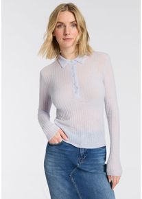 Polokragenpullover BOSS Orange "Fuganel Premium Damenmode", Damen, Gr. M (38), light, pastel blau 456, Strick, Obermaterial: 60% Schurwolle, 40% Polyamid, unifarben, figurbetont h&uuml;ftlang, Strickkante, Pullover Polokragenpullover, mit Knopfleiste, Rippstruktur