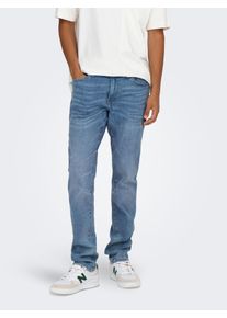 Only & Sons Slim-fit-Jeans ONLY & SONS "ONSLOOM SLIM LBD 8263 AZG DNM NOOS", Herren, Gr. 30, L&auml;nge 32, blau (light med blau denim), Denim/Jeans, Obermaterial: 75% Baumwolle, 23% Polyester, 2% Elasthan, Abriebeffekte, schmal kn&ouml;chellang, Jeans Slim-fit-Jeans