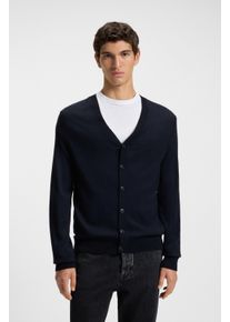 Strickjacke BOSS Orange "Avac_CD", Herren, Gr. L, blau (dunkelblau404), Strick, Obermaterial: 60% Schurwolle, 40% Polyacryl, unifarben, regular fit, tiefer V-Ausschnitt, Strickjacken Strickjacke, mit tiefem V-Ausschnitt