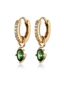 Paar Creolen Elli "Ohrringe Creolen Zirkonia Gr&uuml;n Oval 925 Sterling Silber vergoldet" Gr. 21, gold, Ohrringe, Damen, mit Stein, Silber 925 (Sterlingsilber), Paar Creolen