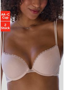 Push-up-BH Petite Fleur, Damen, Gr. 85, Cup A, beige (wei&szlig;, puder), Mesh, Obermaterial: 80% Polyamid, 20% Elasthan, BHs Push-up-BH, aus s&uuml;&szlig;em Herzchen-Mesh mit edlen Spaghettitr&auml;gern, sexy Dessous