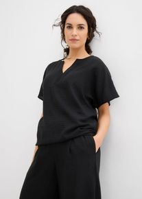 bonprix Oversize-Bluse mit Elastiksaum, schwarz, Gr.44, Kurz&auml;rmlige Bluse aus leichtem Strukturmaterial mit V-Ausschnitt