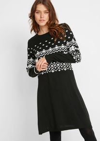 bonprix Strickkleid mit Norwegermuster, schwarz, Gr.40/42 (M), Figurschmeichelndes Stickkleid mit Norwegermuster und ausgestelltem Rock, 50% Baumwolle
