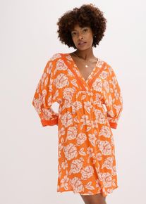 bonprix Tunika-Kleid mit Spitze aus strukturierter Viskose, orange, Gr.48, sommerliches Tunika-Kleid aus strukturierter Viskose mit dekorativer Spitze am Ausschnitt vorne und am &Auml;rmelsaum, aus Viskose