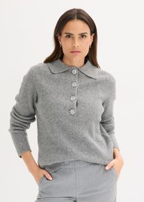 bonprix Polo-Pullover mit Wollanteil, grau, Gr.48/50 (XL), schicker Polo Pullover mit Wollanteil, aus Wolle