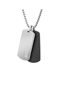 Kette mit Anh&auml;nger BOSS "DEVON", edelstahlfarben, schwarz, Halsketten, Damen, Edelstahl Leder, L: 56 B: 2mm, Edelstahl, Leder, Kette mit Anh&auml;nger, B:2mm