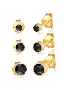 Ohrstecker-Set Elli "Ohrringe 3er Stecker Set Basic Ohrstecker Zirkonia 925 Sterling Silber", gold, Ohrringe, Damen, mit Stein, Silber 925 (Sterlingsilber), Ohrstecker-Set