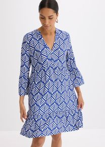 bonprix Jersey-Tunika-Kleid aus softem Viskose-Mix, blau, Gr.48/50 (XL), kurzes bedrucktes Jersey-Tunika-Kleid aus softem Viskose-Mix mit Volants an den &Auml;rmeln, aus Viskose