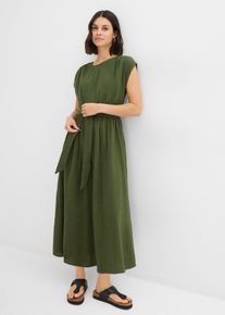 bonprix Maxikleid aus reiner Baumwolle, gr&uuml;n, Gr.52, Musselin-Kleid mit Rundhalsausschnitt und Schlitz am R&uuml;ckenausschnitt, 100% Baumwolle